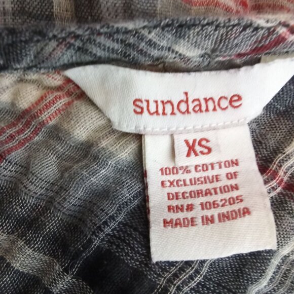 Sundance Plaid Embroidered Cottage Western Long Sleeve Peasant Top XS - Picture 5 of 6